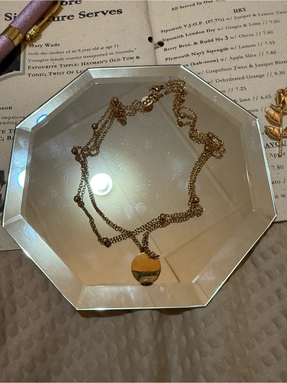 LEGITTA Gold Double Layer Disc Pendant Station Necklace 18”